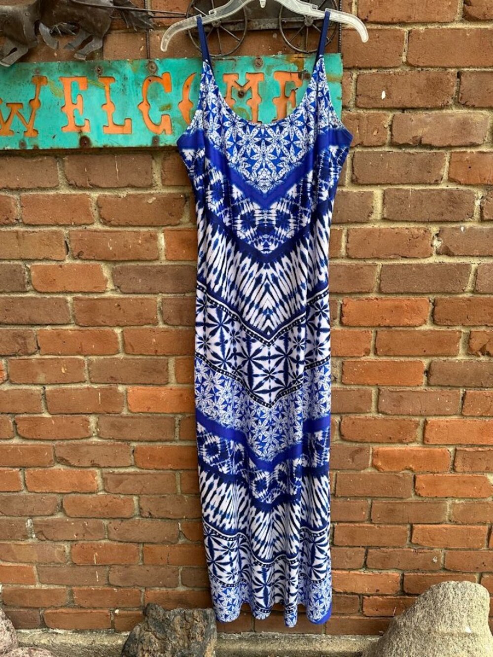 Venus Blue & White Tribal Print Maxi Dress Size XL